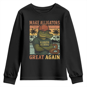 Retro Alligator Alcatraz Youth Sweatshirt Funny Florida Everglades Dark Humor TS10 Black Print Your Wear