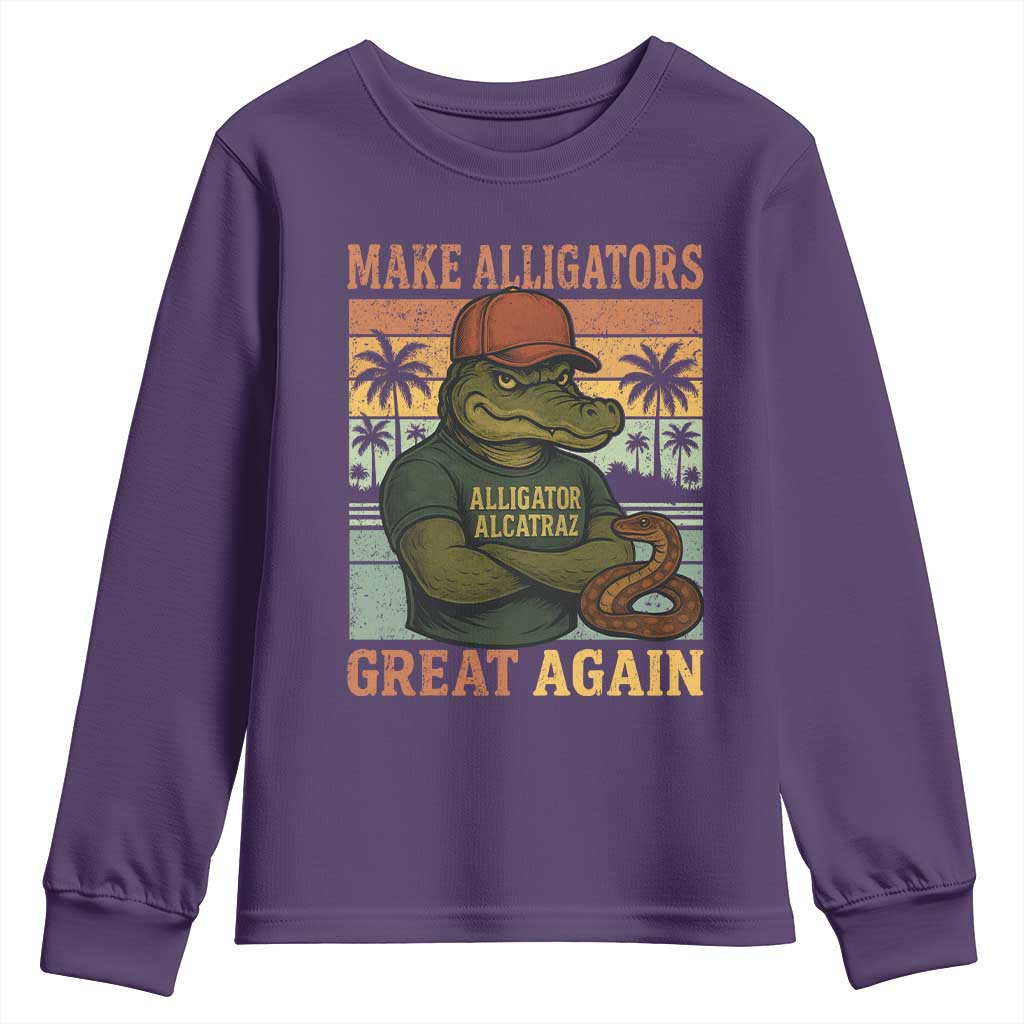 Retro Alligator Alcatraz Youth Sweatshirt Funny Florida Everglades Dark Humor TS10 Purple Print Your Wear