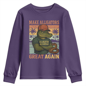 Retro Alligator Alcatraz Youth Sweatshirt Funny Florida Everglades Dark Humor TS10 Purple Print Your Wear