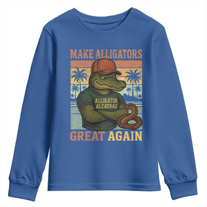 Retro Alligator Alcatraz Youth Sweatshirt Funny Florida Everglades Dark Humor TS10 Royal Blue Print Your Wear