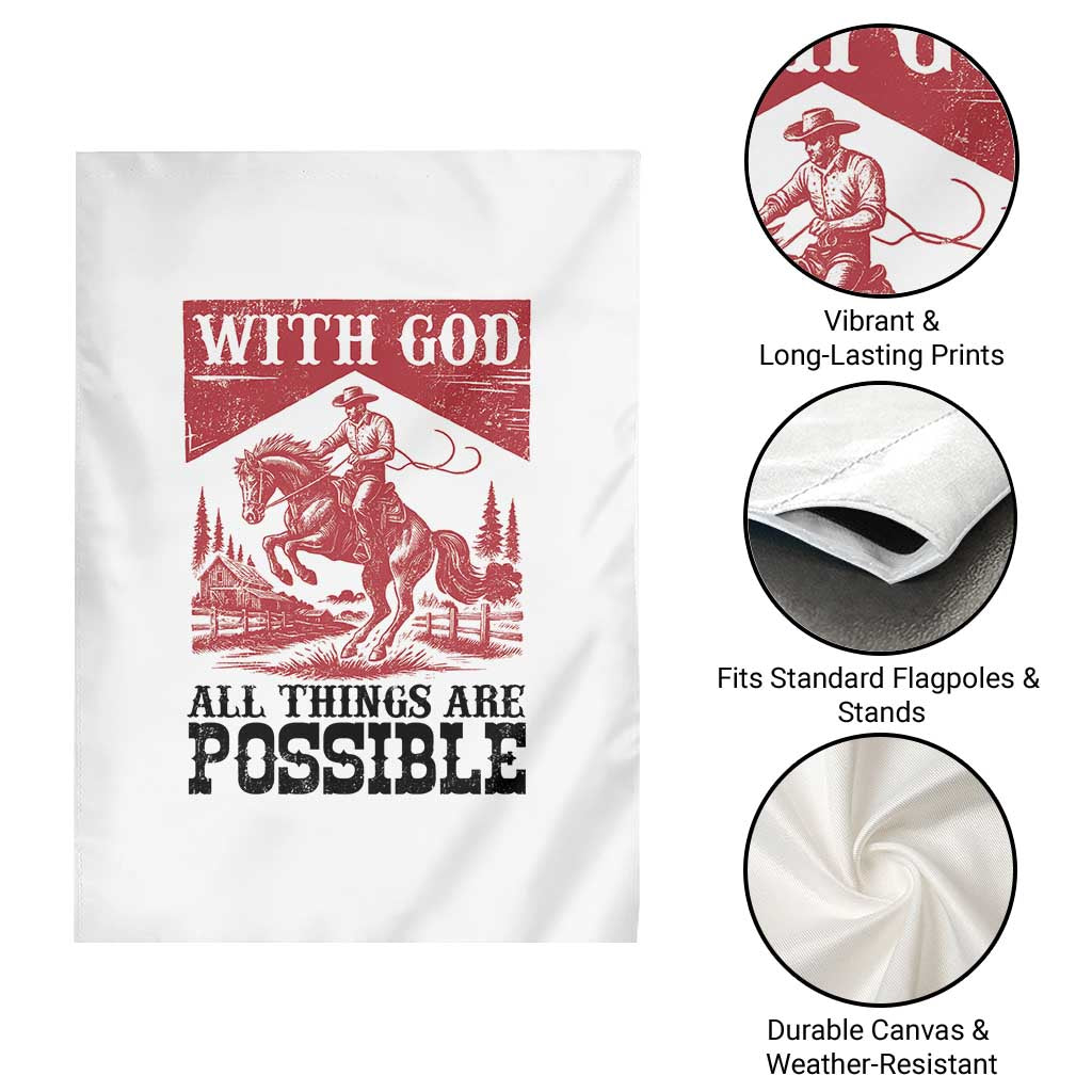 Christian Cowboy Garden Flag Vintage Christian All Things Are Possible Encouraging Bible Verse TS10 Print Your Wear