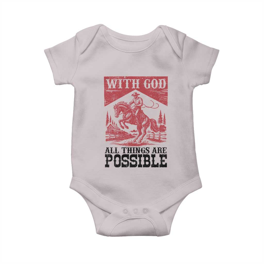 Christian Cowboy Baby Onesie Vintage Christian All Things Are Possible Encouraging Bible Verse TS10 Ice Gray Print Your Wear