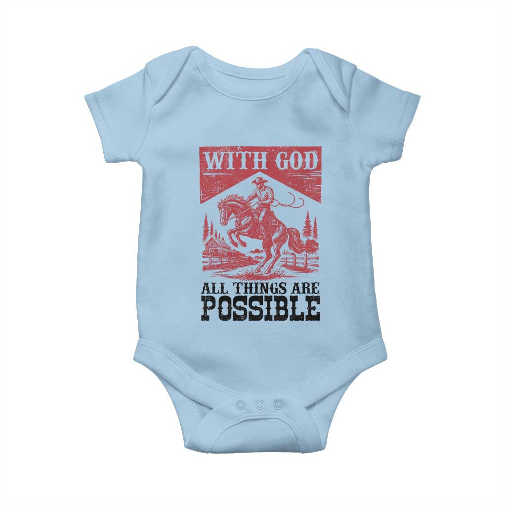 Christian Cowboy Baby Onesie Vintage Christian All Things Are Possible Encouraging Bible Verse TS10 Light Blue Print Your Wear