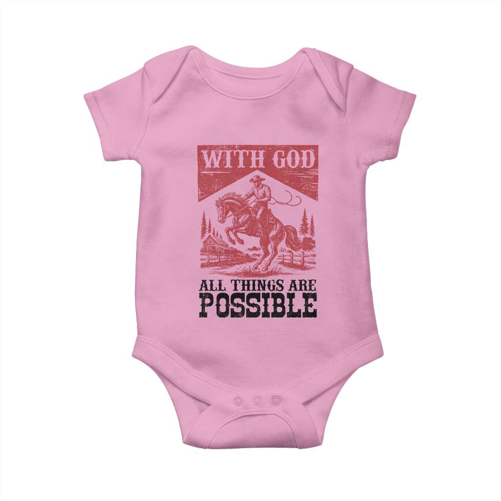Christian Cowboy Baby Onesie Vintage Christian All Things Are Possible Encouraging Bible Verse TS10 Light Pink Print Your Wear