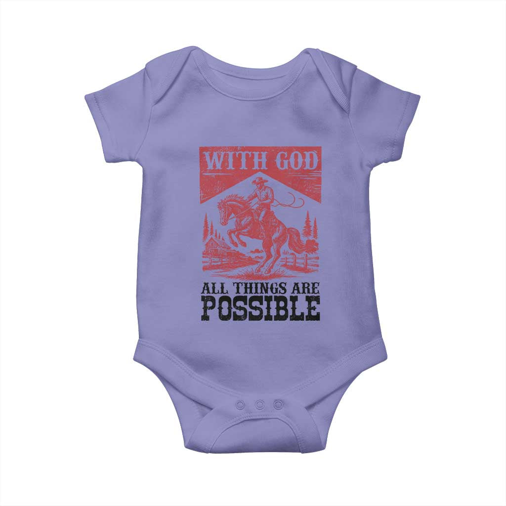 Christian Cowboy Baby Onesie Vintage Christian All Things Are Possible Encouraging Bible Verse TS10 Violet Print Your Wear