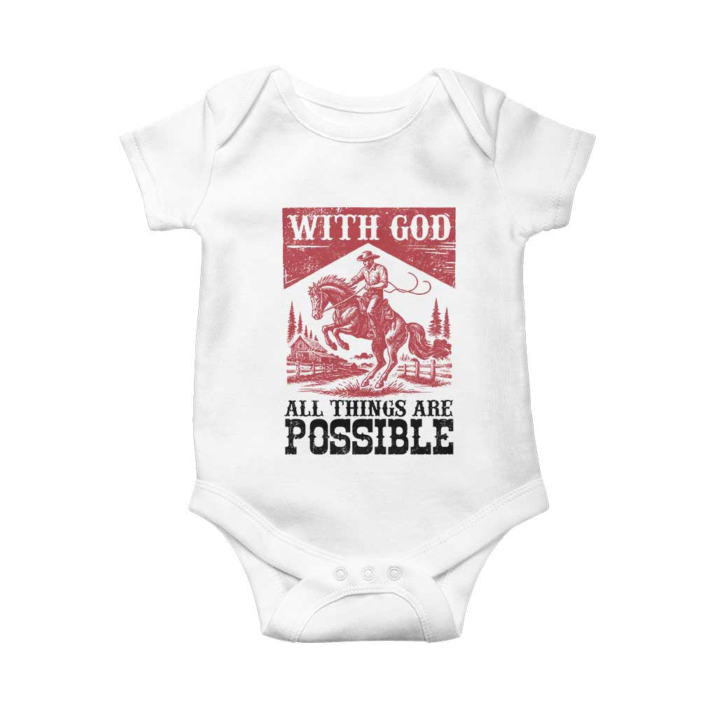 Christian Cowboy Baby Onesie Vintage Christian All Things Are Possible Encouraging Bible Verse TS10 White Print Your Wear
