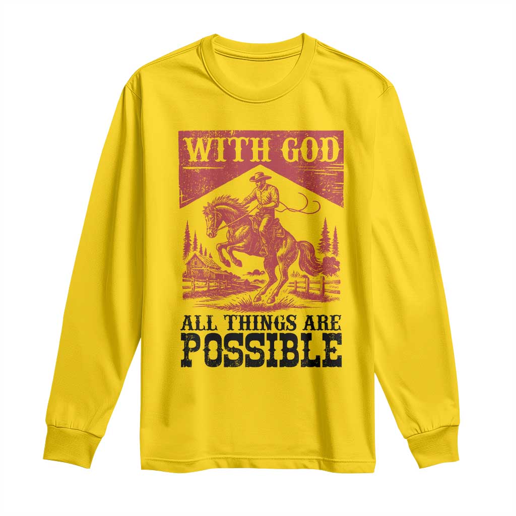 Christian Cowboy Long Sleeve Shirt Vintage Christian All Things Are Possible Encouraging Bible Verse TS10 Daisy Print Your Wear