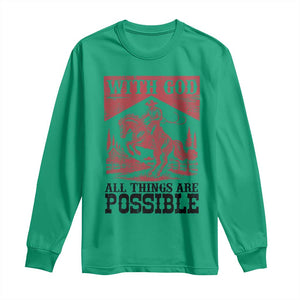 Christian Cowboy Long Sleeve Shirt Vintage Christian All Things Are Possible Encouraging Bible Verse TS10 Irish Green Print Your Wear