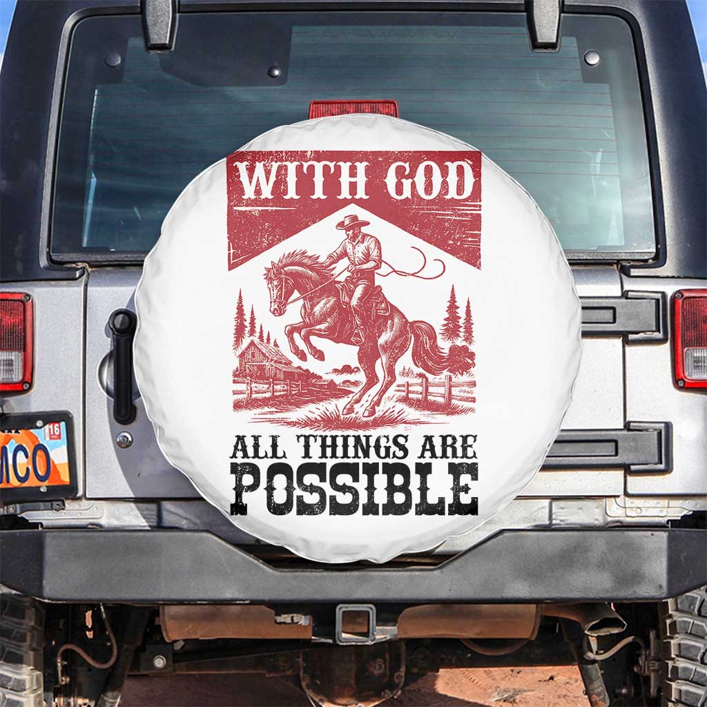 Christian Cowboy Spare Tire Cover Vintage Christian All Things Are Possible Encouraging Bible Verse TS10 No hole Black Print Your Wear