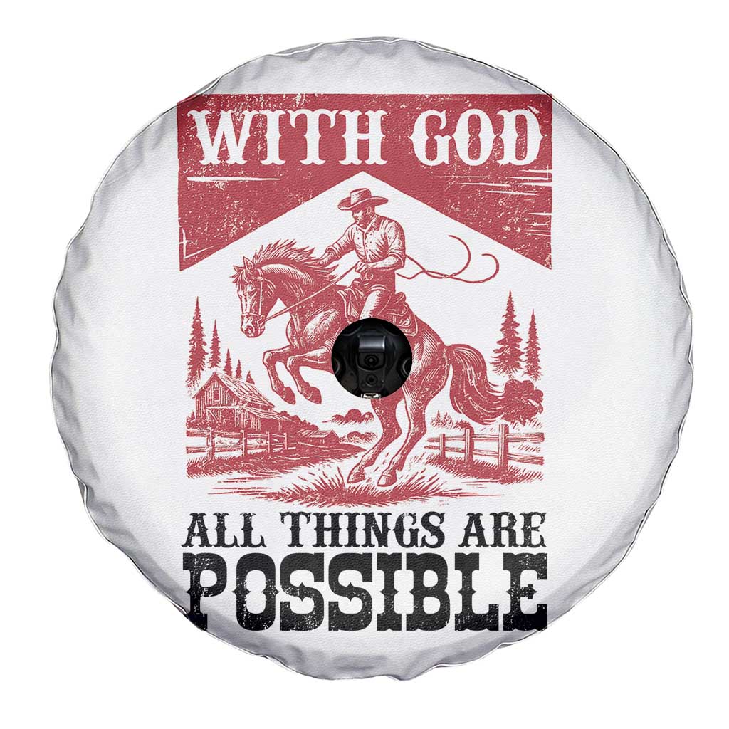 Christian Cowboy Spare Tire Cover Vintage Christian All Things Are Possible Encouraging Bible Verse TS10 Print Your Wear