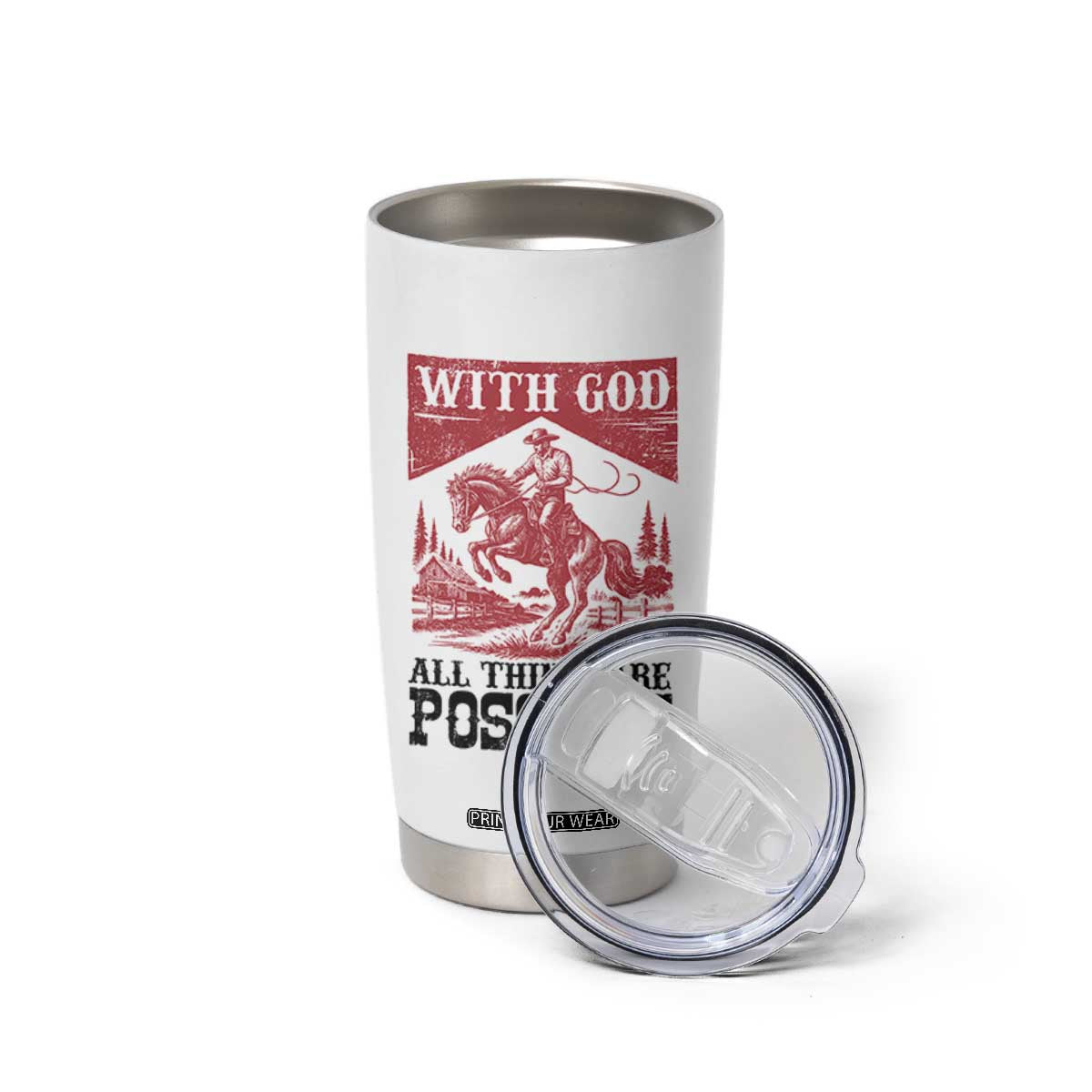Christian Cowboy Tumbler Cup Vintage Christian All Things Are Possible Encouraging Bible Verse TS10 Print Your Wear