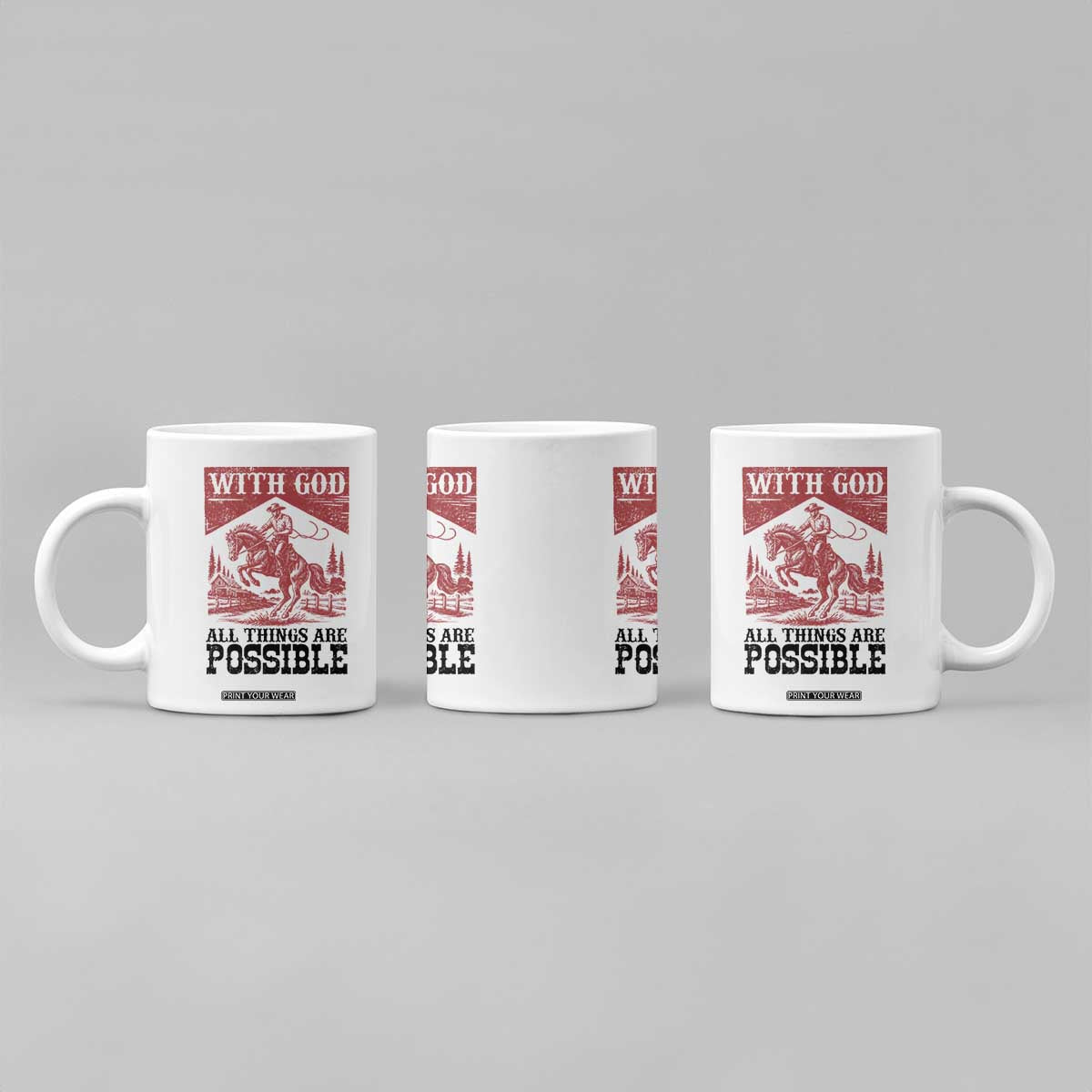 Christian Cowboy Coffee Mug Vintage Christian All Things Are Possible Encouraging Bible Verse TS10 Print Your Wear