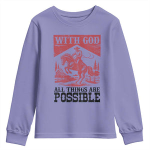 Christian Cowboy Youth Sweatshirt Vintage Christian All Things Are Possible Encouraging Bible Verse TS10 Violet Print Your Wear