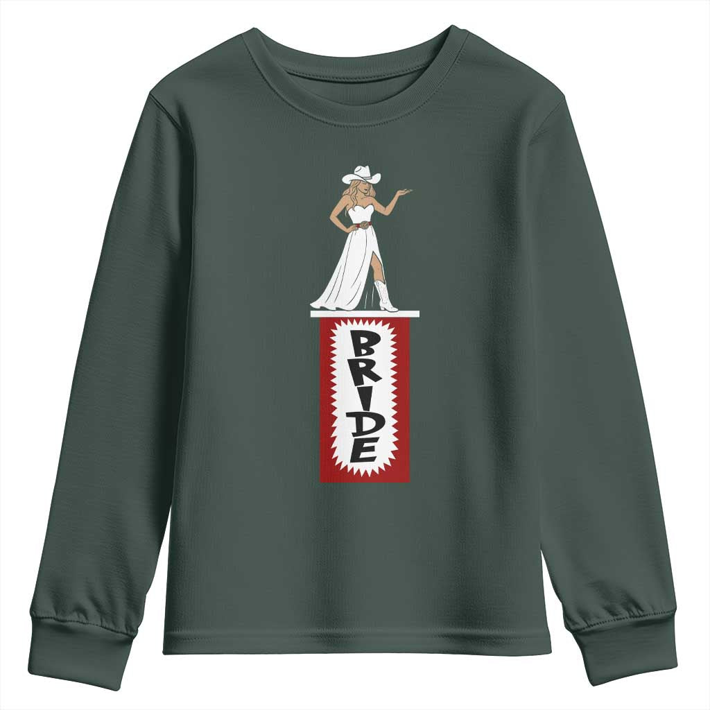 Bride Cowgirl Youth Sweatshirt Western Rodeo Bachelorette Party Wedding TS10 Dark Forest Green Print Your Wear