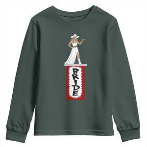Bride Cowgirl Youth Sweatshirt Western Rodeo Bachelorette Party Wedding TS10 Dark Forest Green Print Your Wear