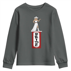 Bride Cowgirl Youth Sweatshirt Western Rodeo Bachelorette Party Wedding TS10 Dark Heather Print Your Wear