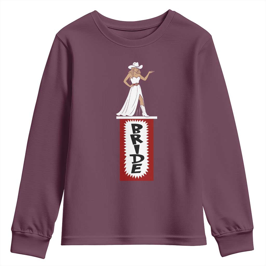 Bride Cowgirl Youth Sweatshirt Western Rodeo Bachelorette Party Wedding TS10 Maroon Print Your Wear