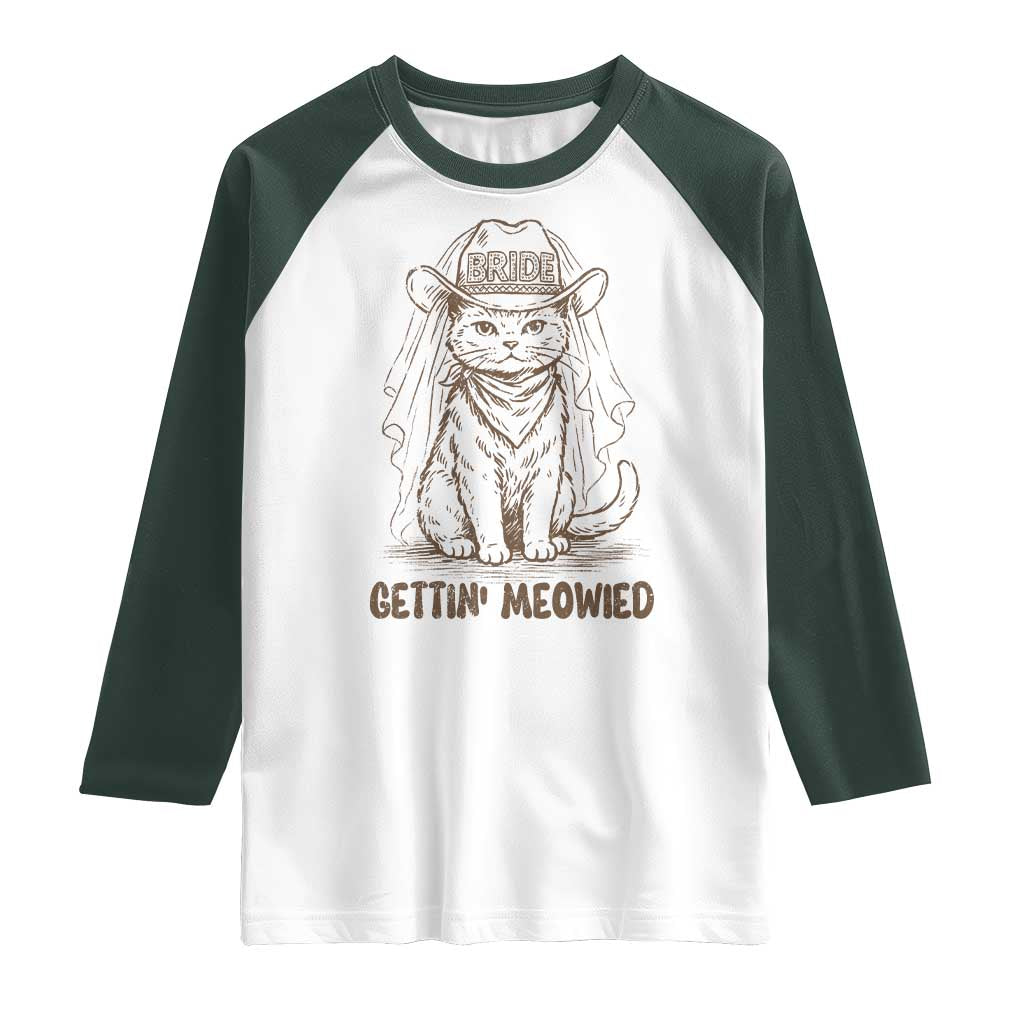 Cowgirl Bride Cat Raglan Shirt Vintage Cow Cat Rodeo Bachelorette TS10 White Dark Forest Green Print Your Wear
