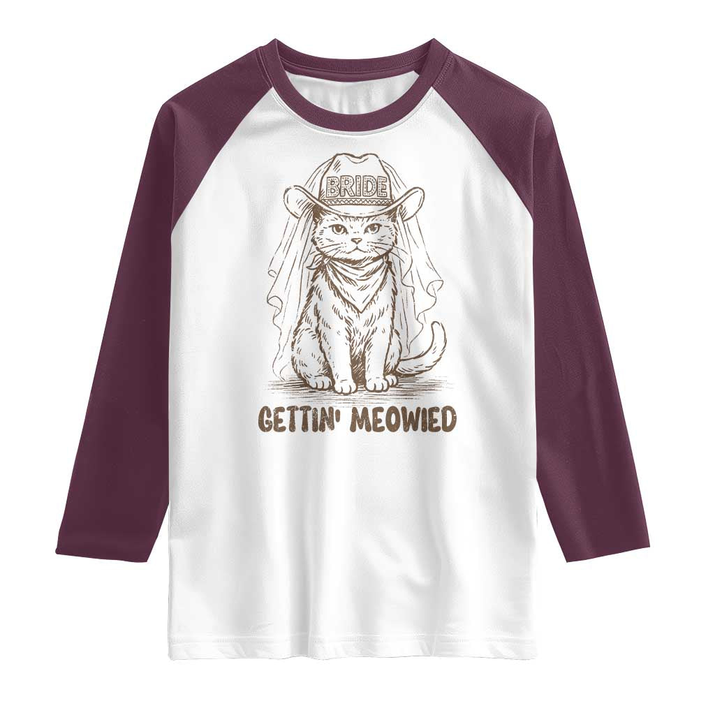 Cowgirl Bride Cat Raglan Shirt Vintage Cow Cat Rodeo Bachelorette TS10 White Maroon Print Your Wear