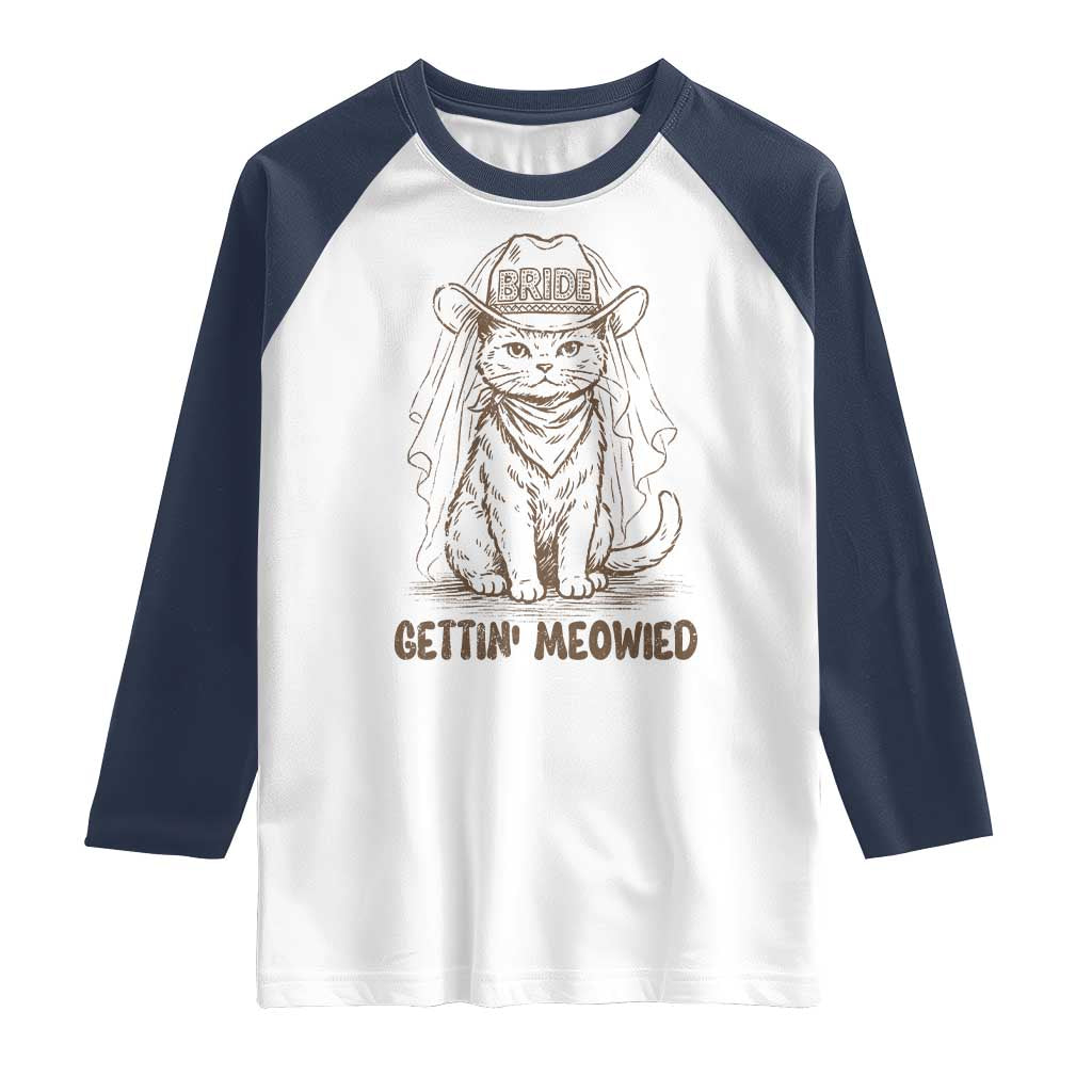 Cowgirl Bride Cat Raglan Shirt Vintage Cow Cat Rodeo Bachelorette TS10 White Navy Print Your Wear