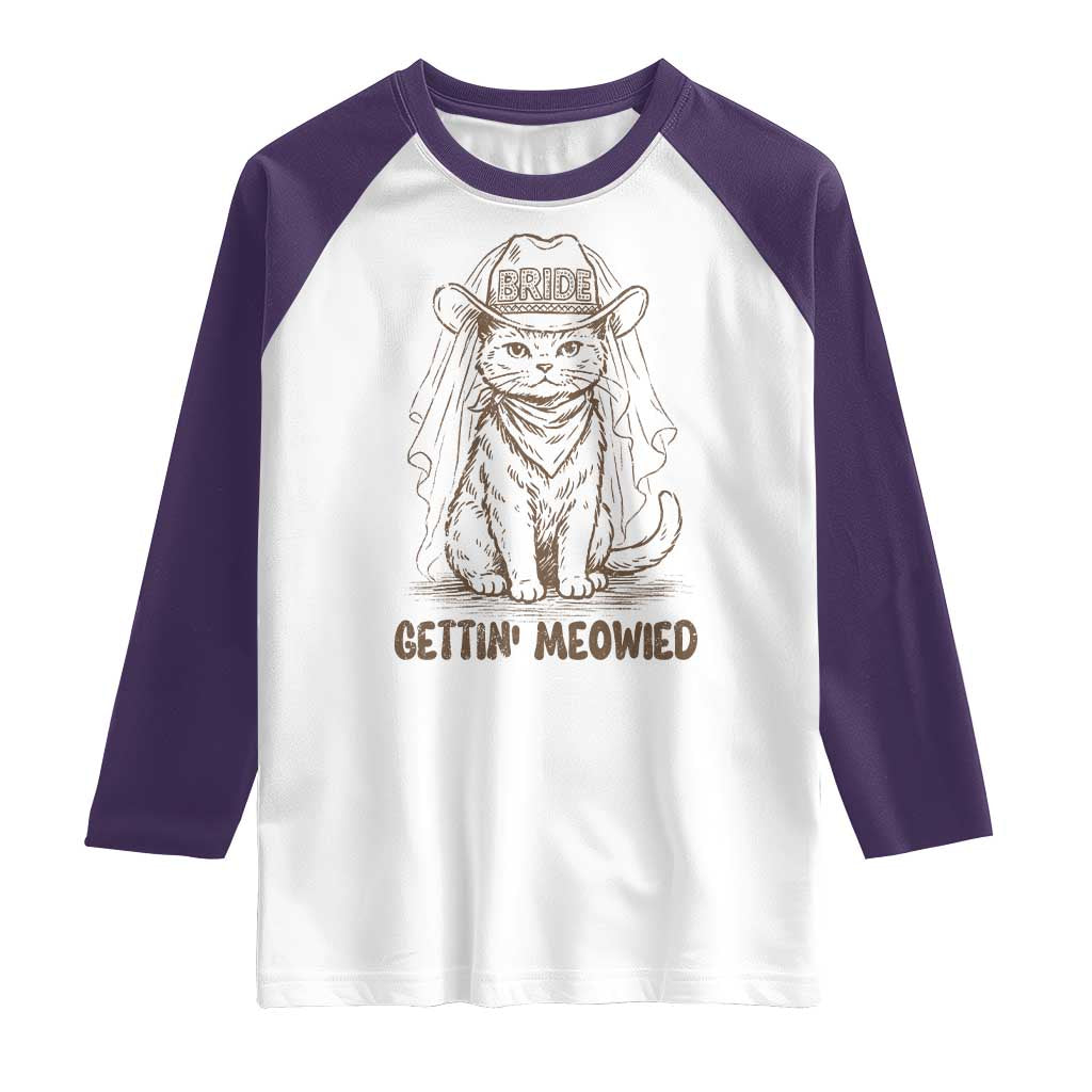 Cowgirl Bride Cat Raglan Shirt Vintage Cow Cat Rodeo Bachelorette TS10 White Purple Print Your Wear
