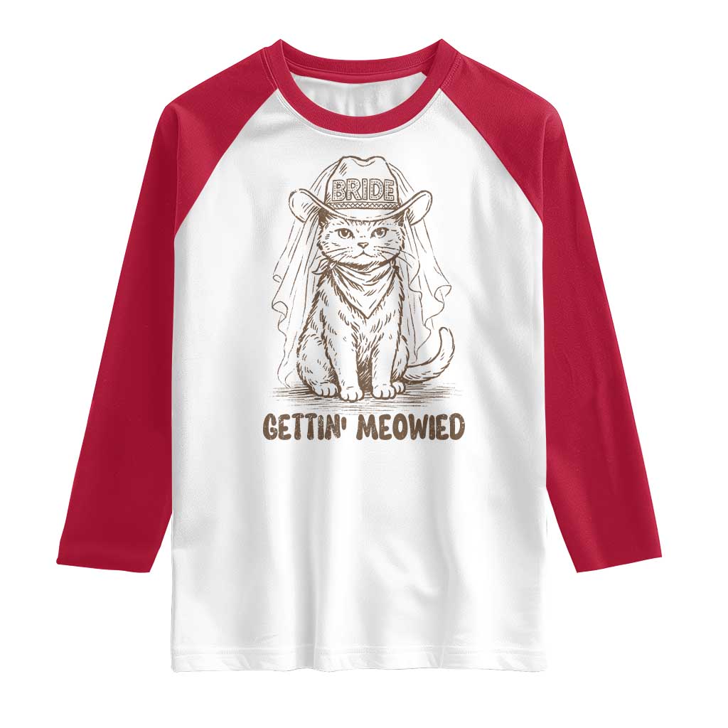 Cowgirl Bride Cat Raglan Shirt Vintage Cow Cat Rodeo Bachelorette TS10 White Red Print Your Wear