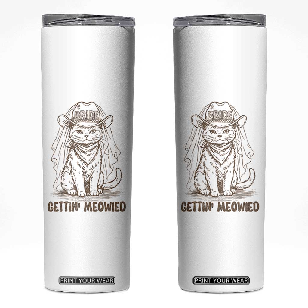 Cowgirl Bride Cat Skinny Tumbler Vintage Cow Cat Rodeo Bachelorette TS10 White Print Your Wear
