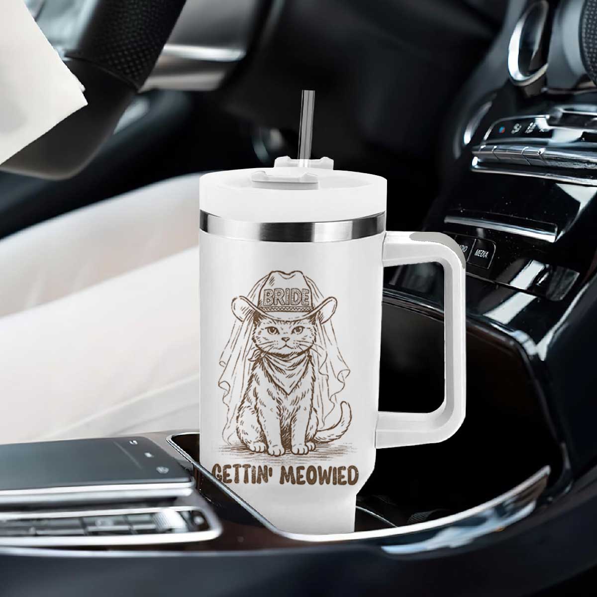 Cowgirl Bride Cat Tumbler With Handle Vintage Cow Cat Rodeo Bachelorette TS10 Print Your Wear