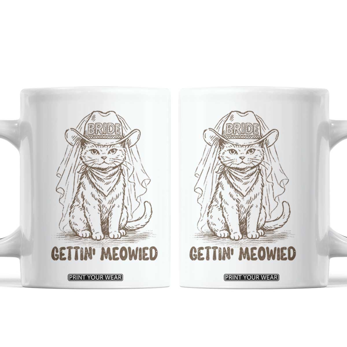 Cowgirl Bride Cat Coffee Mug Vintage Cow Cat Rodeo Bachelorette TS10 White Print Your Wear