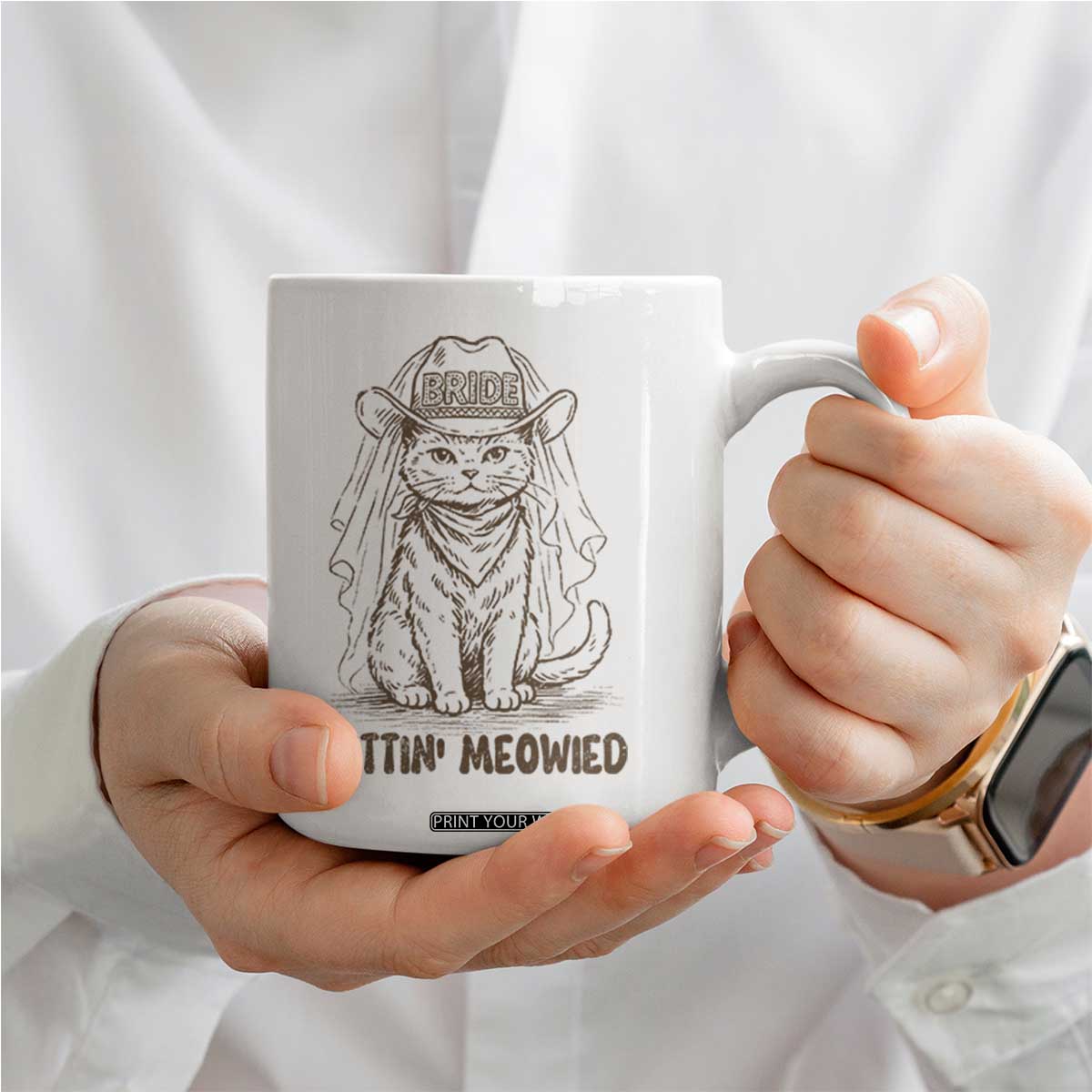 Cowgirl Bride Cat Coffee Mug Vintage Cow Cat Rodeo Bachelorette TS10 Print Your Wear