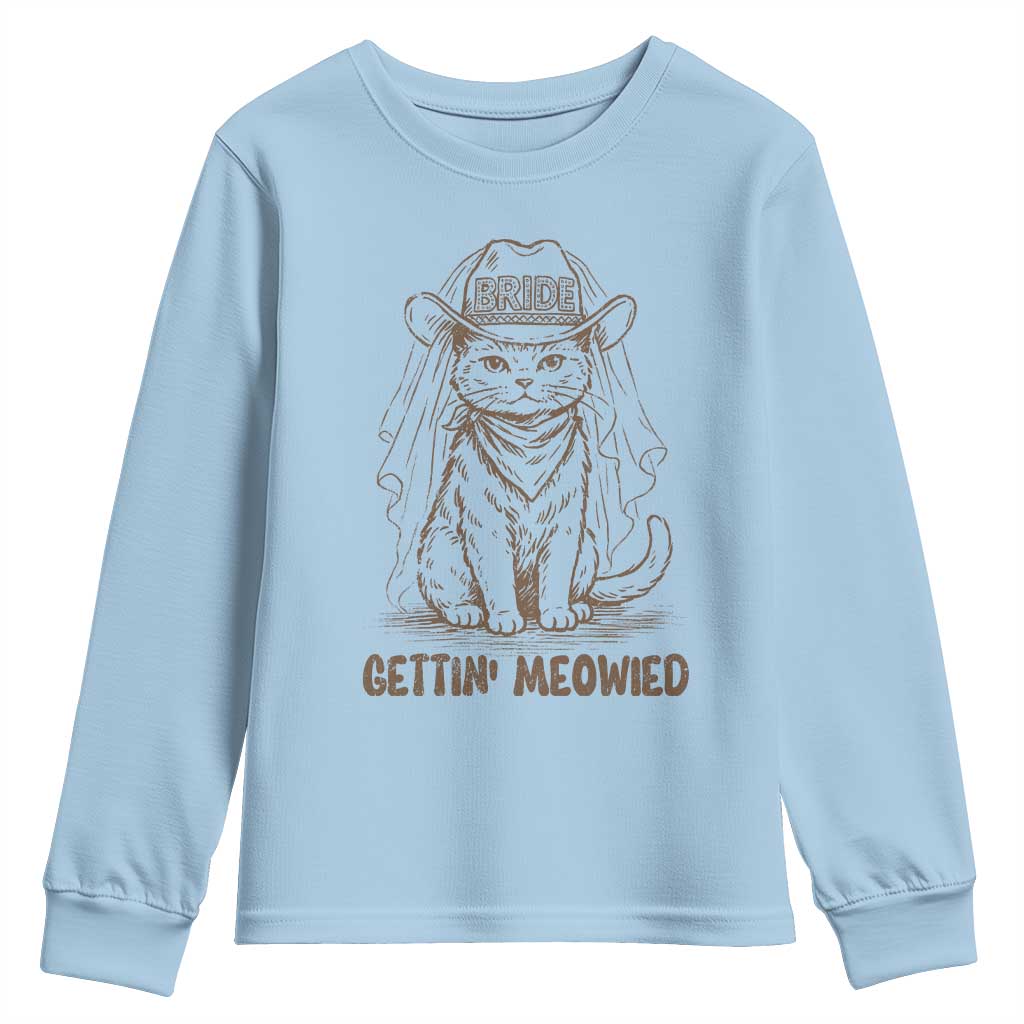 Cowgirl Bride Cat Youth Sweatshirt Vintage Cow Cat Rodeo Bachelorette TS10 Light Blue Print Your Wear