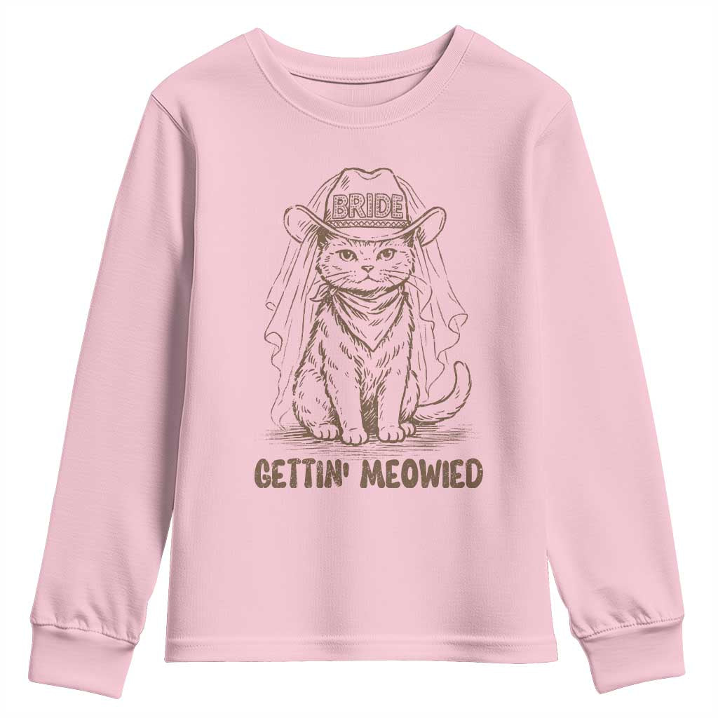 Cowgirl Bride Cat Youth Sweatshirt Vintage Cow Cat Rodeo Bachelorette TS10 Light Pink Print Your Wear
