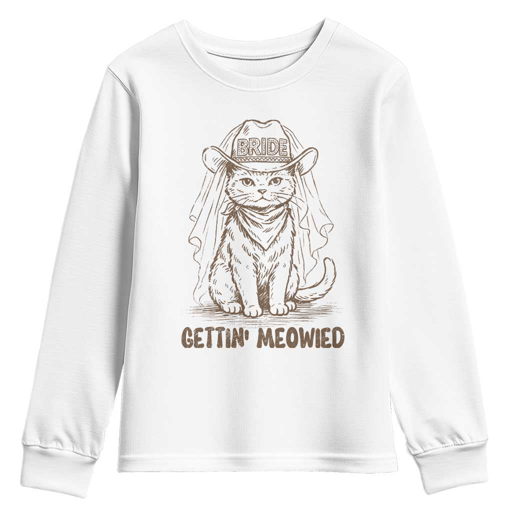 Cowgirl Bride Cat Youth Sweatshirt Vintage Cow Cat Rodeo Bachelorette TS10 White Print Your Wear