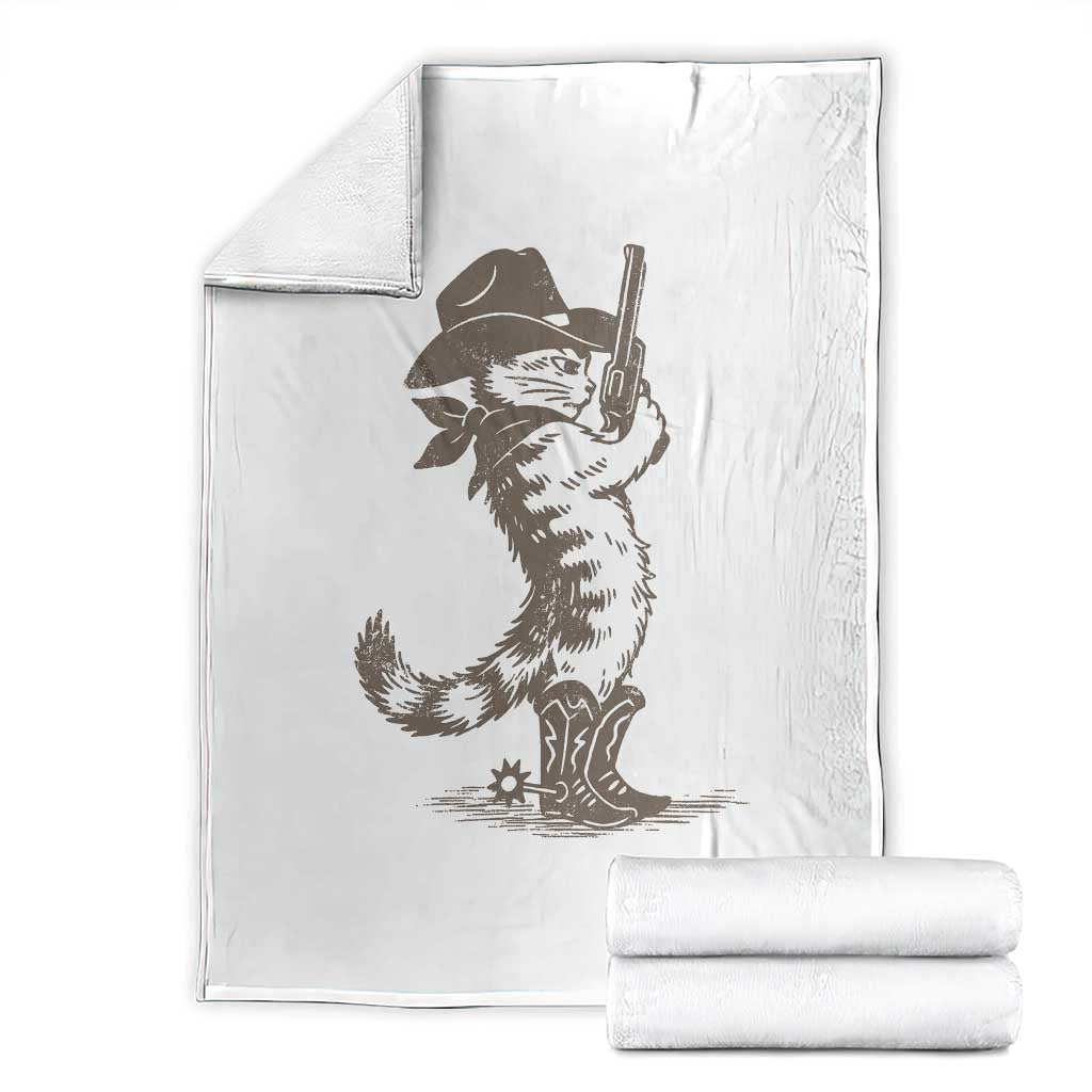 Vintage Cowboy Cat Throw Blanket Retro 90s Western Country Rodeo Kitten Cowgirl TS10 White Print Your Wear