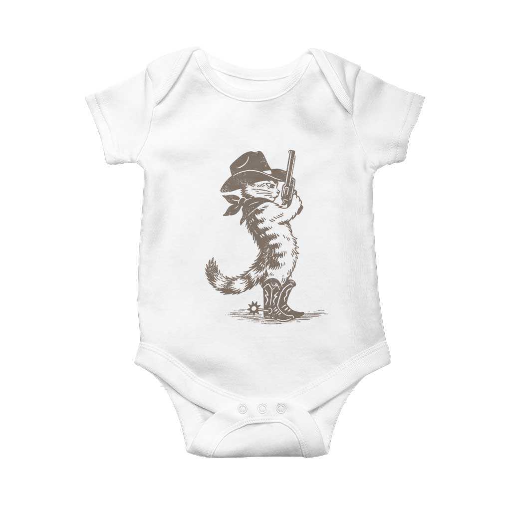 Vintage Cowboy Cat Baby Onesie Retro 90s Western Country Rodeo Kitten Cowgirl TS10 White Print Your Wear