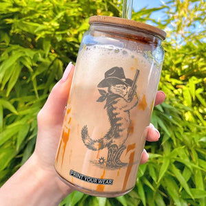 Vintage Cowboy Cat Glass Can Retro 90s Western Country Rodeo Kitten Cowgirl TS10 White Print Your Wear