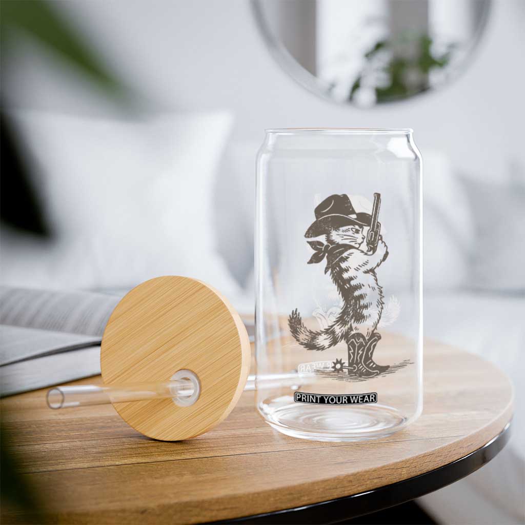 Vintage Cowboy Cat Glass Can Retro 90s Western Country Rodeo Kitten Cowgirl TS10 Print Your Wear