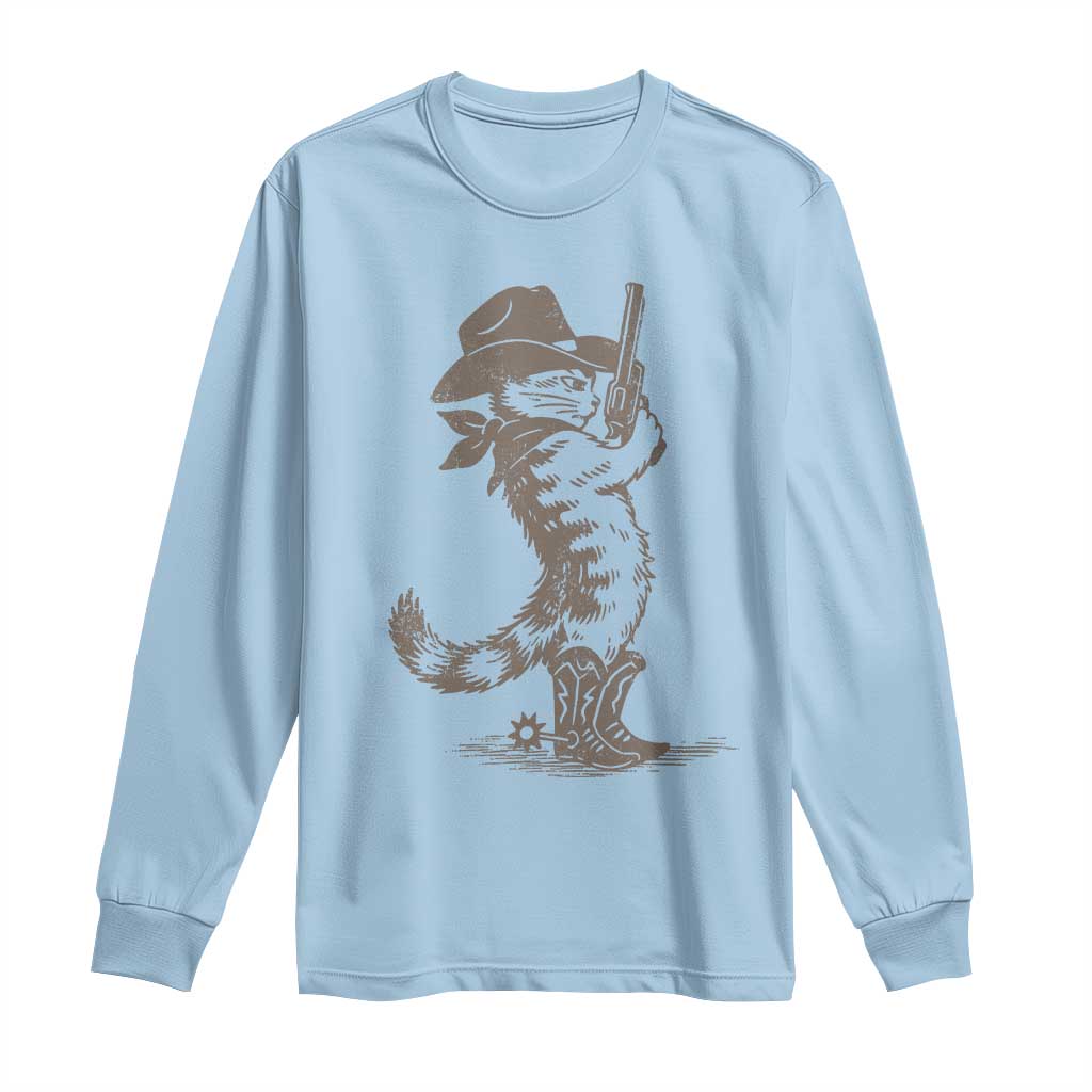 Vintage Cowboy Cat Long Sleeve Shirt Retro 90s Western Country Rodeo Kitten Cowgirl TS10 Light Blue Print Your Wear