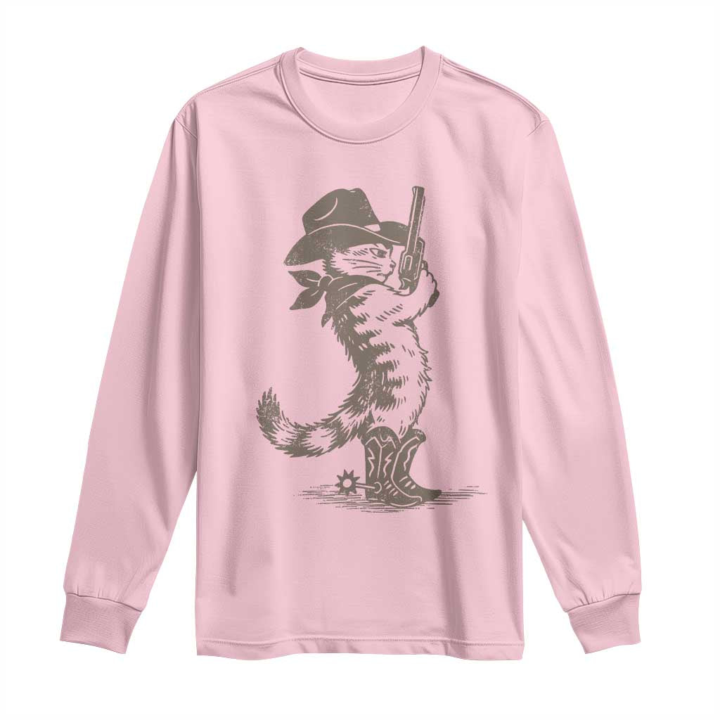Vintage Cowboy Cat Long Sleeve Shirt Retro 90s Western Country Rodeo Kitten Cowgirl TS10 Light Pink Print Your Wear
