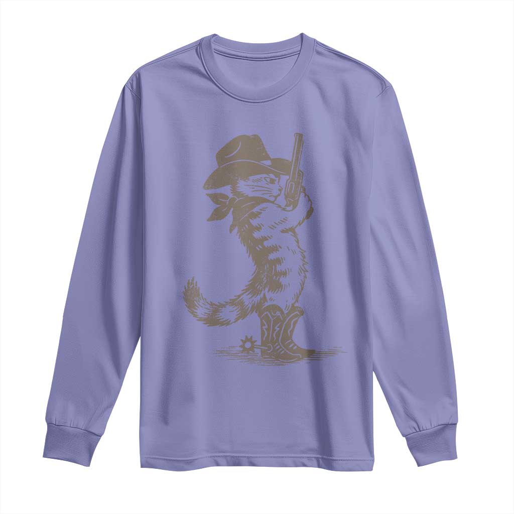 Vintage Cowboy Cat Long Sleeve Shirt Retro 90s Western Country Rodeo Kitten Cowgirl TS10 Violet Print Your Wear
