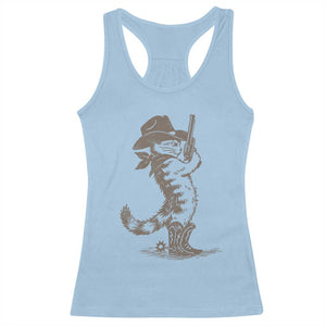 Vintage Cowboy Cat Racerback Tank Top Retro 90s Western Country Rodeo Kitten Cowgirl TS10 Light Blue Print Your Wear