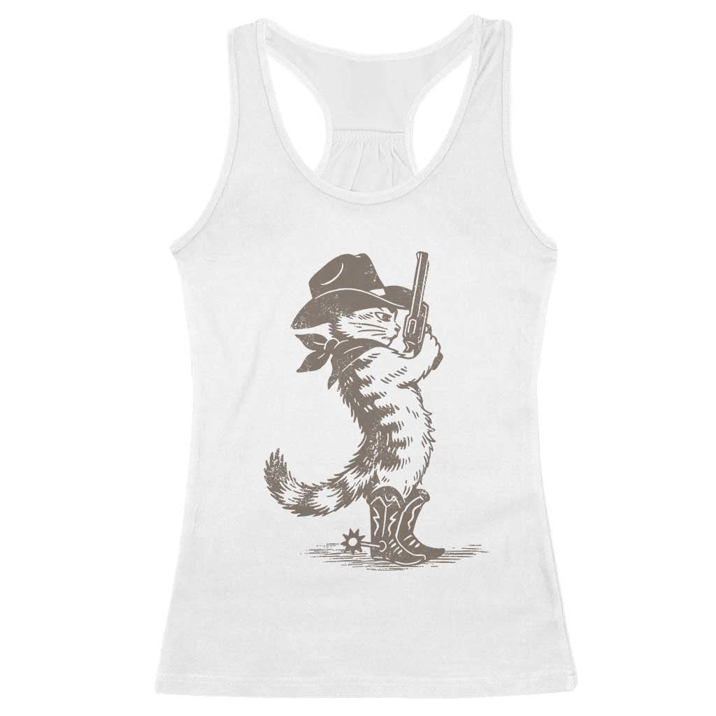 Vintage Cowboy Cat Racerback Tank Top Retro 90s Western Country Rodeo Kitten Cowgirl TS10 White Print Your Wear