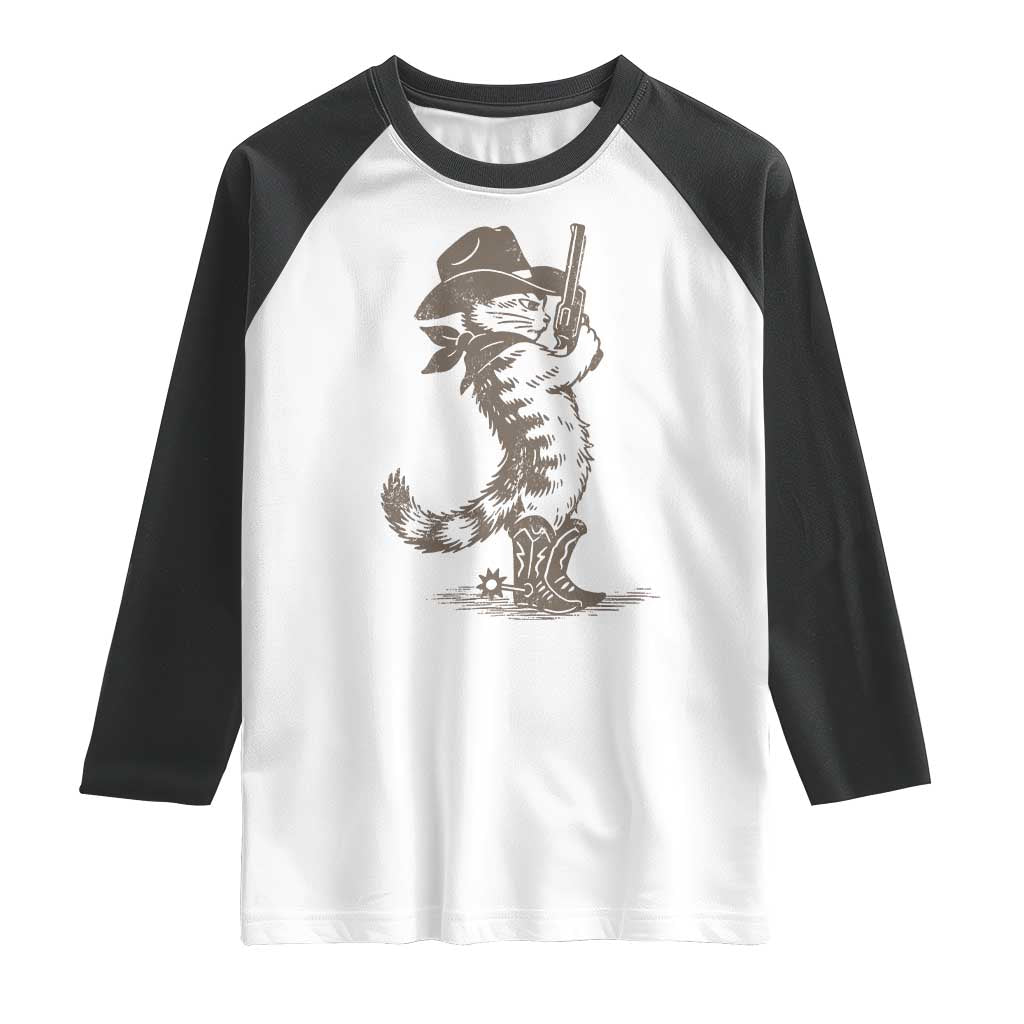 Vintage Cowboy Cat Raglan Shirt Retro 90s Western Country Rodeo Kitten Cowgirl TS10 White Black Print Your Wear