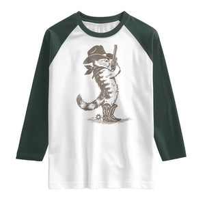 Vintage Cowboy Cat Raglan Shirt Retro 90s Western Country Rodeo Kitten Cowgirl TS10 White Dark Forest Green Print Your Wear