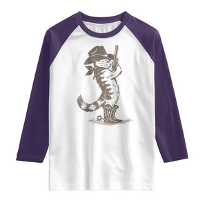 Vintage Cowboy Cat Raglan Shirt Retro 90s Western Country Rodeo Kitten Cowgirl TS10 White Purple Print Your Wear