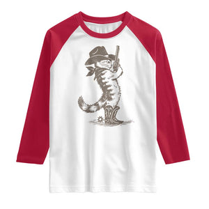 Vintage Cowboy Cat Raglan Shirt Retro 90s Western Country Rodeo Kitten Cowgirl TS10 White Red Print Your Wear