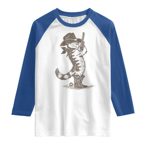Vintage Cowboy Cat Raglan Shirt Retro 90s Western Country Rodeo Kitten Cowgirl TS10 White Royal Print Your Wear