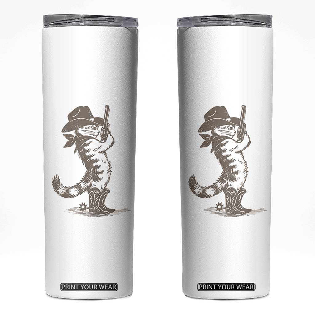 Vintage Cowboy Cat Skinny Tumbler Retro 90s Western Country Rodeo Kitten Cowgirl TS10 White Print Your Wear