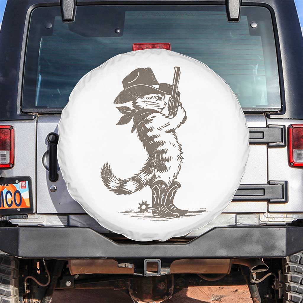 Vintage Cowboy Cat Spare Tire Cover Retro 90s Western Country Rodeo Kitten Cowgirl TS10 No hole White Print Your Wear