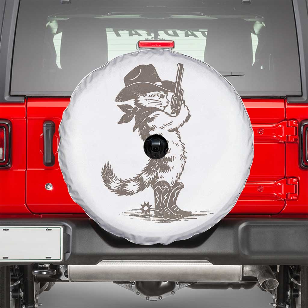 Vintage Cowboy Cat Spare Tire Cover Retro 90s Western Country Rodeo Kitten Cowgirl TS10 White Print Your Wear